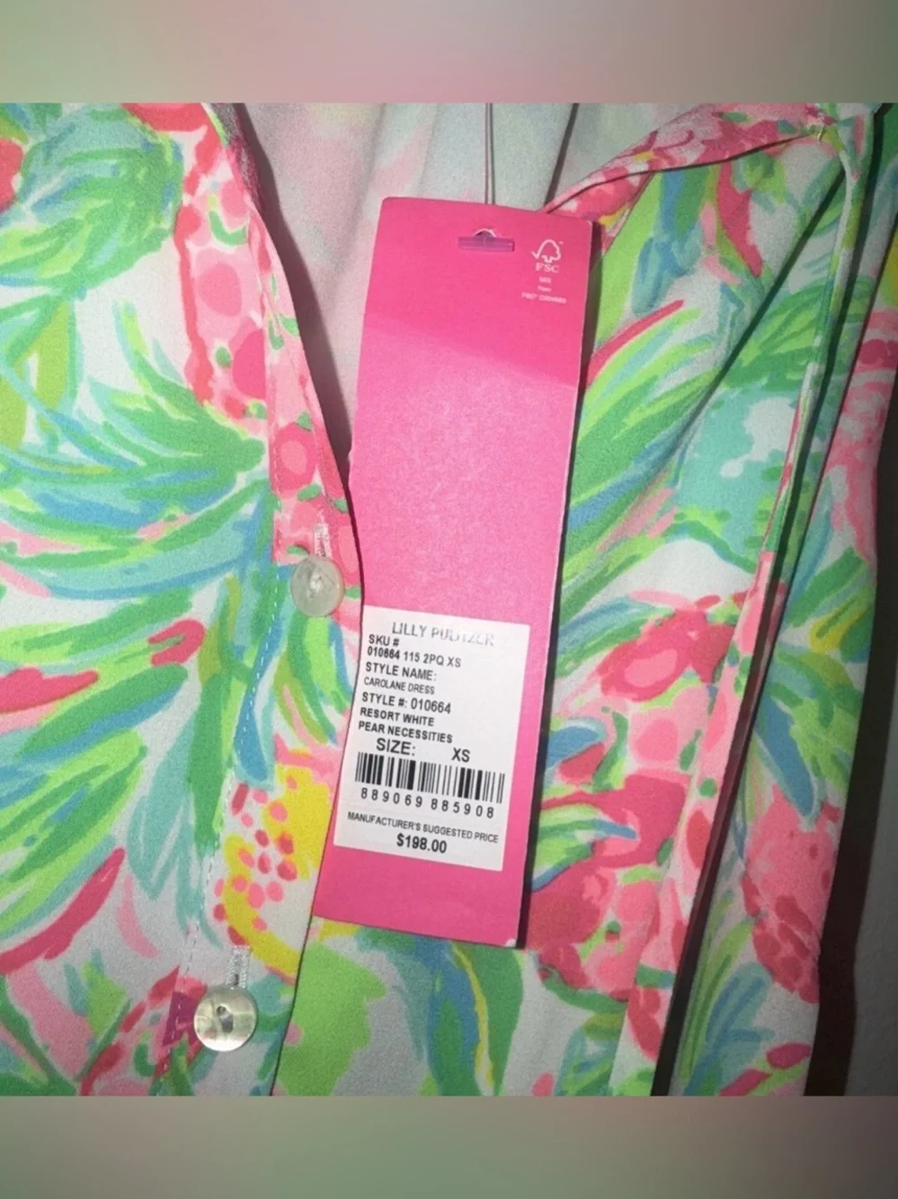 Lilly Pulitzer NWT$198 Carolane Dress Sz XS Resort White Pear